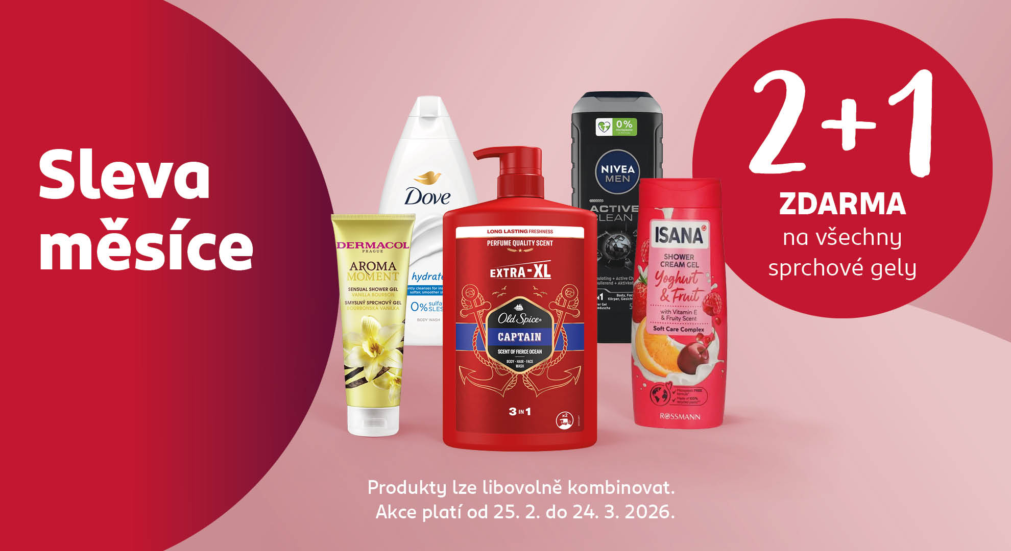 2 + 1 ZDARMA na všechny sprchové gely