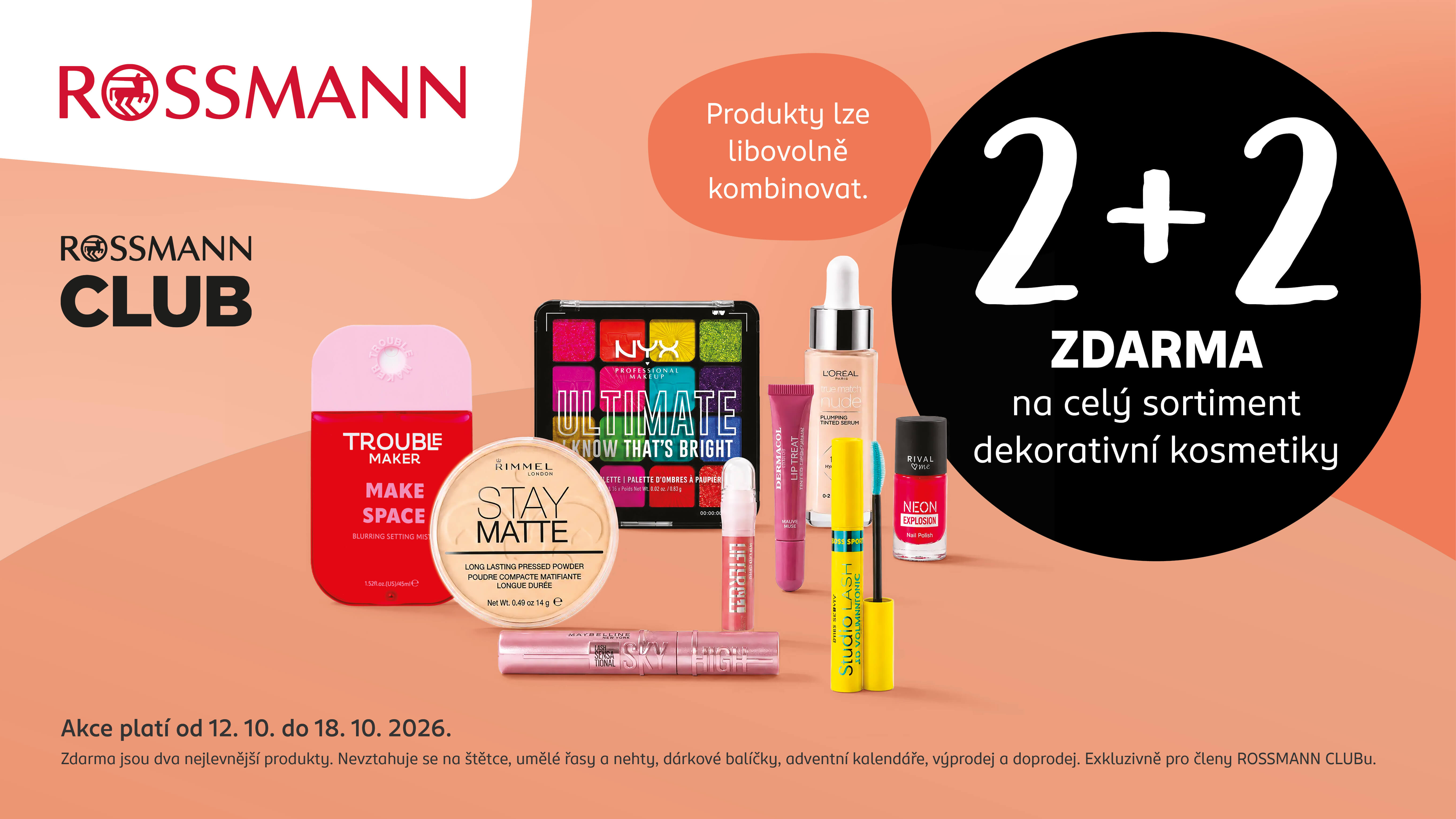 2+2 ZDARMA na dekorativní kosmetiku ROSSMANN!